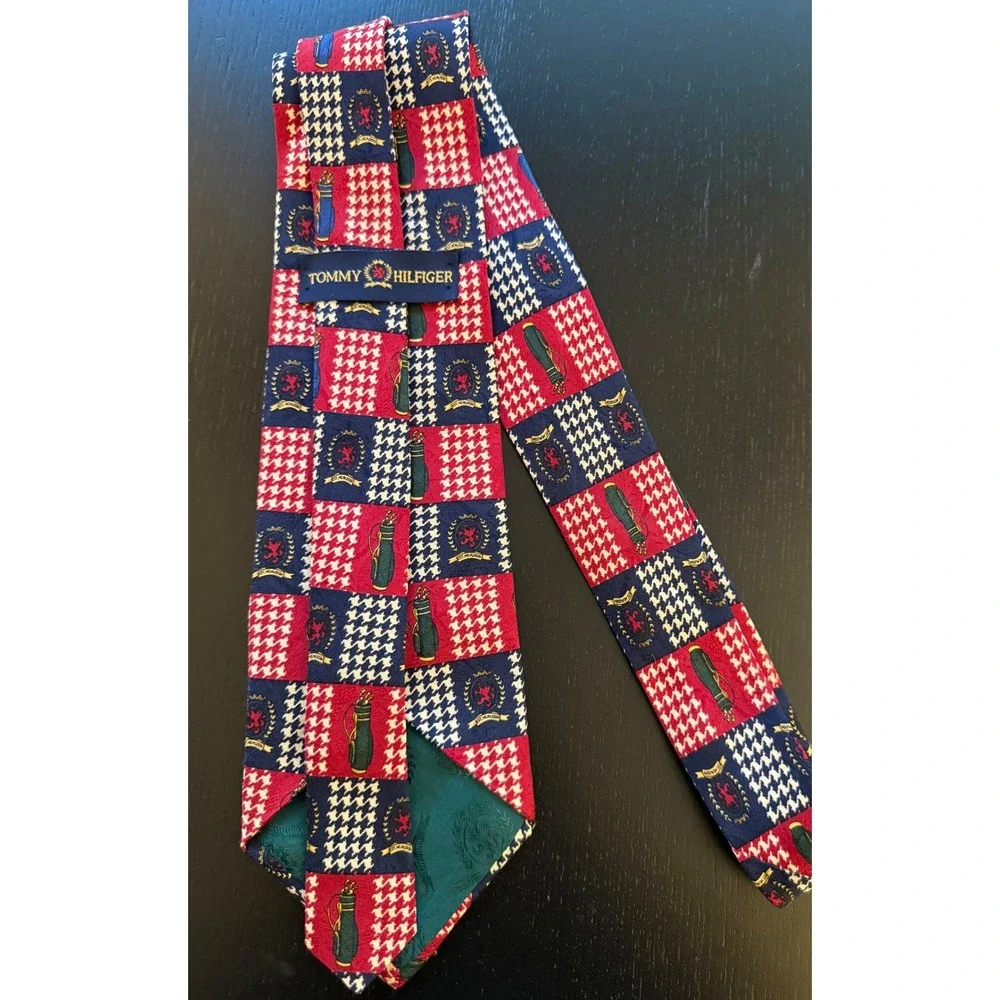 VTG Tommy Hilfiger Neck Tie‎ Mens Navy/Red Italian Silk Heritage Golfers Crest